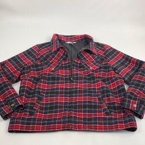 CJ Banks Wool Red Blue black gold Plaid Zip up Jacket Size XL lined pockets